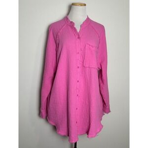 Aerie Womens Pool to Party Cotton Gauze Oversized Shirt M Boho Beach Cover-Up